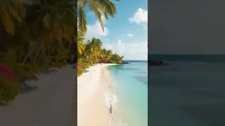 Tropical Beach View with Palm Trees, White Sand & Blue Ocean | Relaxing  Nature Clip #DreamScreenAI