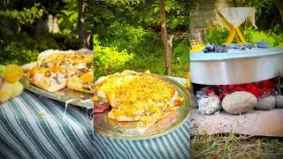 cooking Iranian pizza with fire in jungle