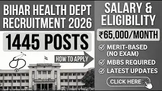 Bihar BCECE Junior Resident Recruitment 2026 | 1445 Posts | How to Apply, Salary & Eligibility