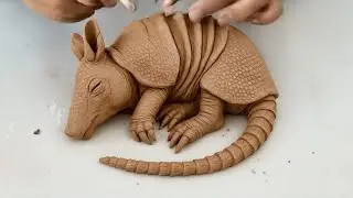 Sculpting challenge day 28: Making a sleeping armadillo with wet clay