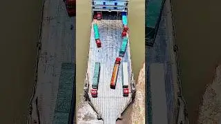 🚛 truck loading...on ship 🚢#ship #truck #river