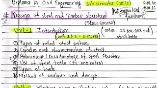 Design of Steel and Timber structure||5th sem.||Diploma Engineering||Important questions new course