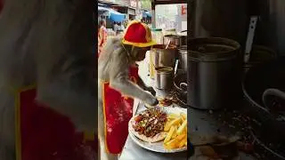 McDonald&rsquo;s chef make roti beef and fried potatoes 🐒🔥 #shorts #viral #new #monkey #cooking #fyp