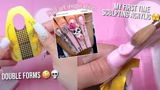 My FIRST Time Sculpting Acrylic Nails With Paper Forms | KIARA SKY Acrylic | Pink Halloween Nail Art