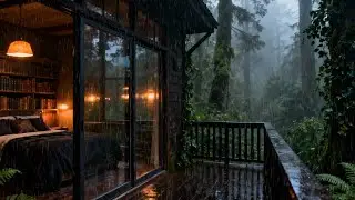 Rain Sounds for Sleeping - ASMR Heavy Night Rain On Cabin Forest for Anxiety Relief & Rest