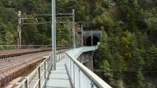 Walk on high transparent bridge (L&ouml;tschberg S&uuml;drampe)