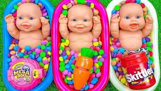 Oddly Satisfying ASMR | Mixing Candy Skittles in Rainbow BathTubs With Color PlayDoh M&M's Cutting 