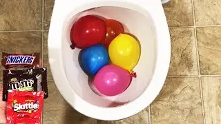 Will it Flush? ☆ Rainbow Water Balloons, M&M's, Skittles, and Snickers Candy