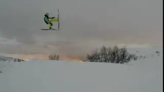 Crazy skier being pulled by snowmobile fails backflip and almost breaks his neck!(almost died)