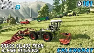 Harvesting GRASS silage from meadow grass | Erlengrat Farm | Farming simulator 22 | Timelapse #101