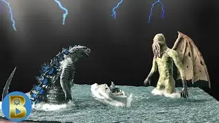 Battle of Godzilla and Cthulhu in resin diorama