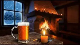 Cozy Winter Tavern Ambience | Crackling Fire, Snowstorm & Soft Lute Music