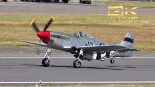 (4K) North American P-51 D Mustang Warhorse G-SHWN departure at RAF Fairford RIAT 2023 AirShow
