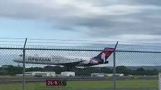Hawaiian Airlines plane landing at Hilo International Airport on Big Island in Hawaii