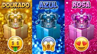😱🎁🎮  ESCOLHA SEU PRESENTE Dourado, Rosa ou Azul desafio das cores!🔊 #dinoquiztopia #quiz