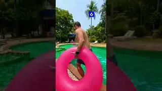 Jump into a floaty 😵 Rate 1 10 #swimming #swimmingpool #challenge