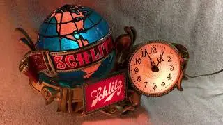 Schlitz Beer Advertising Lighted Sign with Rotating Globe & Working Clock &copy;1976   01