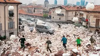 Милан, Италия в хаосе! Шторм и 6-дюймовый град разрушили здания и транспортные средства, мир в шоке