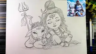 How to draw Cute Shiva with Nandi | Lord Mahadev Drawing | Easy drawing step by step /Pencil Sketch