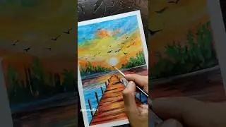 easy watercolor painting #watercolorpainting #landscapeart #shorts #viral