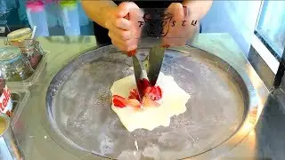 Ice Cream Rolls | Strawberry & Vanilla / Fried Thailand Ice Cream rolled by Frosty Roll in Canada