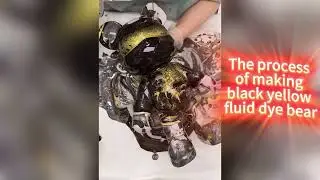 The process of making black yellow fluid dye bear｜#fluid #fluidart #bear #cute #diy #toys #disney