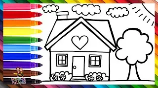 C&oacute;mo Dibujar Una Casa 🏡 Dibuja y Colorea Una Casa Con Jard&iacute;n 🏠🌳☀️☁️🌈 Dibujos Para Ni&ntilde;os