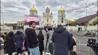 Many people at the consecration of the Neamului Cathedral, Bucharest, Romania