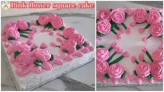 Square cake with sharp edges | Rectangular flower cake