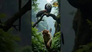 Monkey's Close Call! Eagle Watches Every Move in Misty Jungle Gorge #WildlifeAdventure