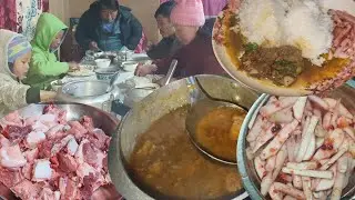 Local Buff Meat Soup, Rice and Local Radish Pickle Eating with Family || AAJA RAGAKO HYAKULAKO SOUP 