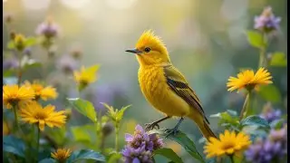 Yellow Finch Among Flowers 🌸 Calming Birdsong & Nature Sounds for Relaxation & Sleep