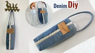 Как сшить вешалку для бутылки с водой из джинсовых обрезков, выкройка вешалки для бутылки с водой