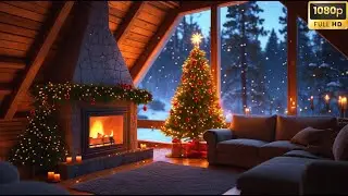 🔥 A peaceful snowy cabin filled with the soft crackling of a warm fireplace for perfect winter