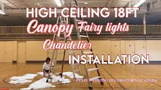How to Hang Ceiling Draping & Fairy lights Canopy in a 17ft high Ceiling  #ceilingdraping