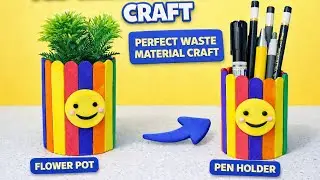 Ice Cream Sticks Se Cute Smiley Flower Pot | Best Waste Craft for Home Decor 