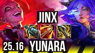 JINX & Nami vs YUNARA & Seraphine (ADC) | 10/2/9, Godlike | KR Master | 25.16