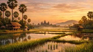 Peaceful Cambodian Countryside | Relaxing Music with Rice Fields, Peaceful Study & Sleep Music