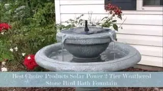 Best Choice Products Solar Power 2 Tier Weathered Stone Bird Bath Fountain