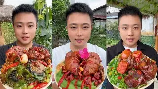 Yummy #44 Eat Meat 🍖🥓🫑🌶️🦑🍲, chicken 🍗 🍗, Shrimp 🦐🦐.. #mukbang #eatingshow #yummy