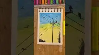 Peaceful Evening Sketch 🌆 with oil Pastel | #shorts #ytshorts #eveningskydrawing #artist
