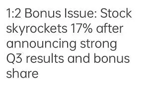 1:2 Bonus Issue: Stock skyrockets 17% after announcing strong Q3 results and bonus share