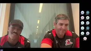 LIONS:  Defence coach Jaque Fourie and Angelo Davids chat ahead of Round 2 Zebre Game