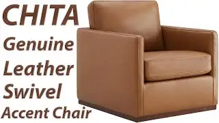 CHITA Genuine Leather Swivel Accent Chair | FSC Certified Mid Century Modern Arm Chair