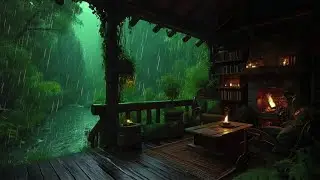 Experience Deep Sleep with Rain & Fire Place In Cozy Wooden Cabin 🛖  Sleep Peacefully with Rain