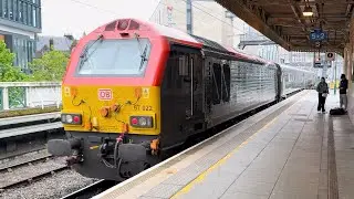 DB Cargo UK/TFW Transport For Wales Class 67 Skip 67022 propels a Mk4 set from Cardiff 13/05/2024