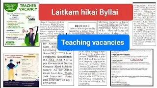 Laitkam hikai Byllai - Teaching vacancies: St. Paul Secondary School, Aniie Margaret, Laishnong...