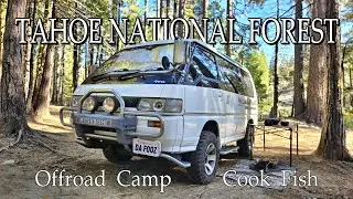 Overlanding the Tahoe National Forest in my 30 year old van | Camp | Cook | Fish
