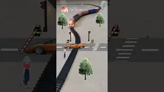 Orange Lamborghini is chasing White Lamborghini near the track 🚸 and the train is approaching fast