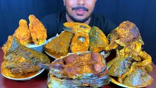 Eating Spicy Rohu Fish Curry,Mutton Lounge,Fish Fry,Fish Head,Kfc With Rice || Asmr Mukbong Show